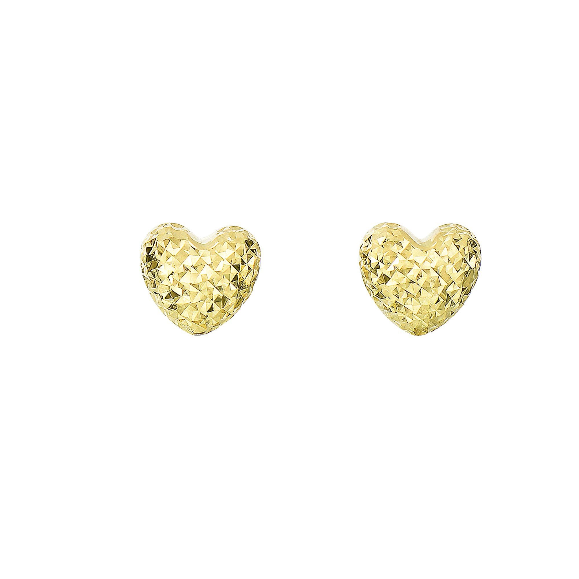Minimalist Solid Gold Shiny and Diamond Cut Puff Heart Fancy Post Earrings - wingroupjewelry