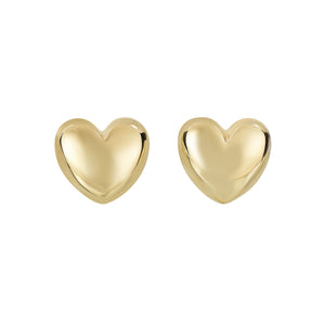 Minimalist Solid Gold Shiny Heart Fancy Post Earrings with Push Back Clasp - wingroupjewelry