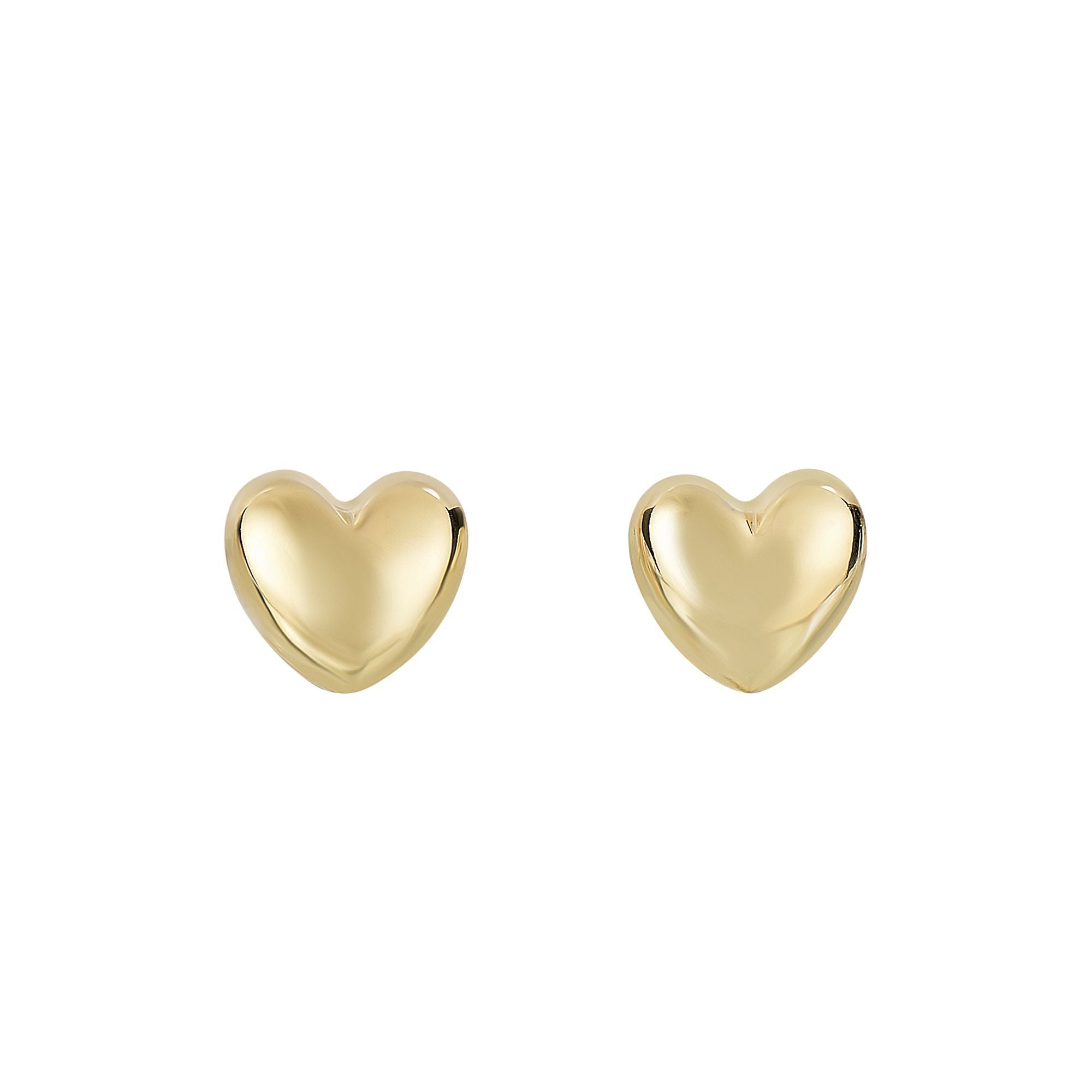 Minimalist Solid Gold Shiny Heart Fancy Post Earrings with Push Back Clasp - wingroupjewelry