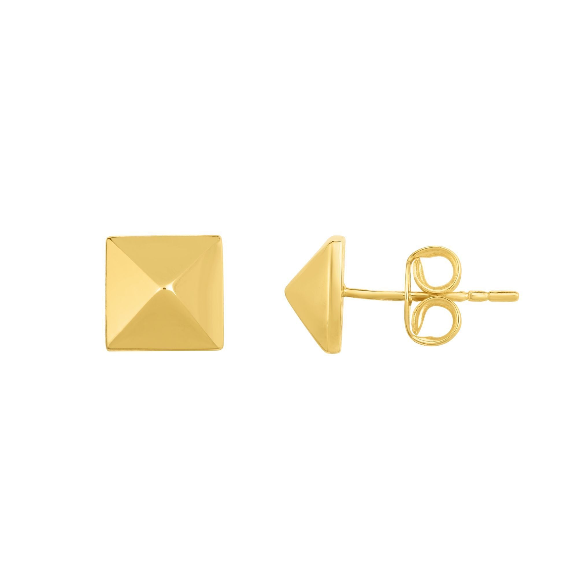 Minimalist Solid Gold Shiny Pyramid Post Earrings with Push Back Clasp - wingroupjewelry