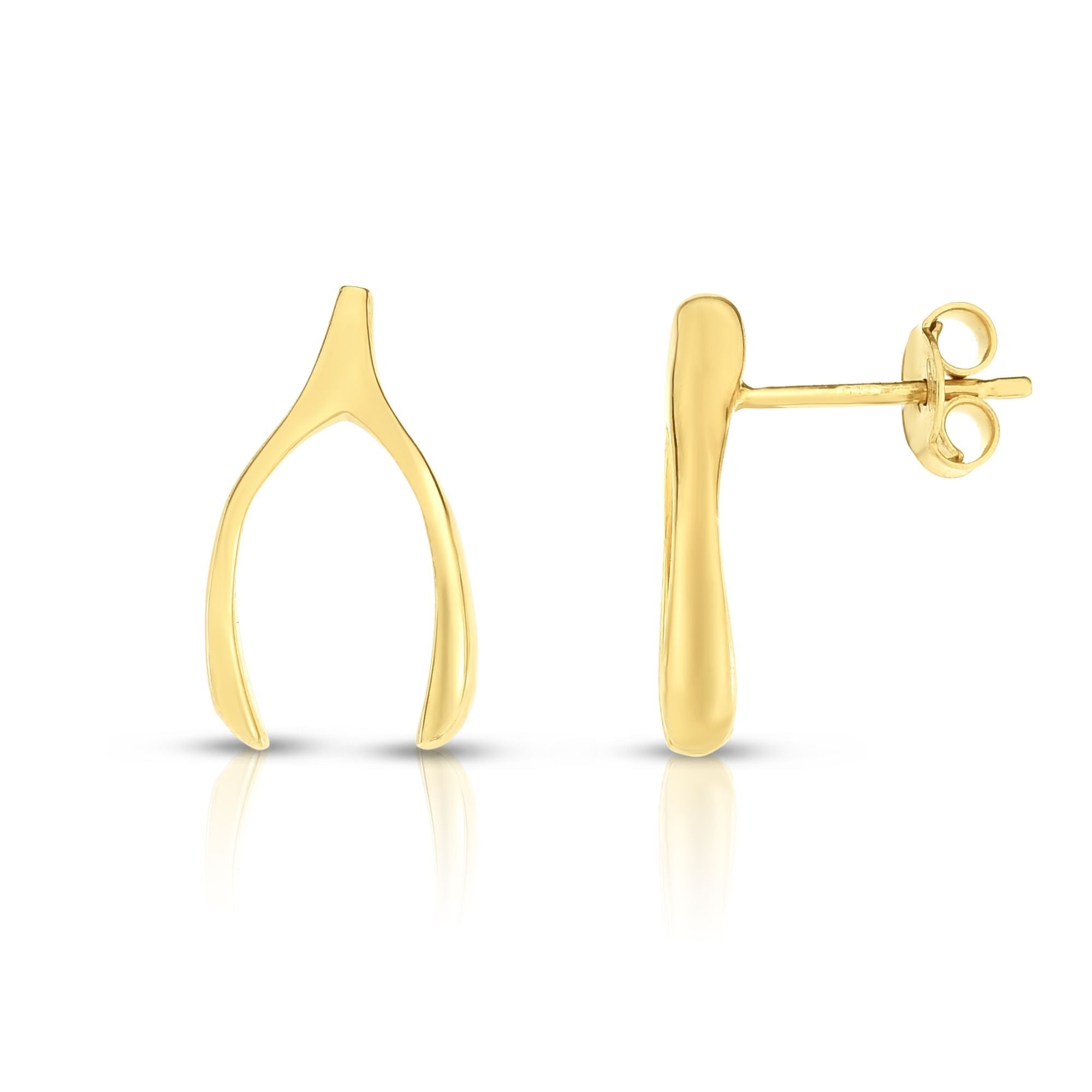 Shiny Wishbone Minimalist Stud Push Back Earrings - wingroupjewelry