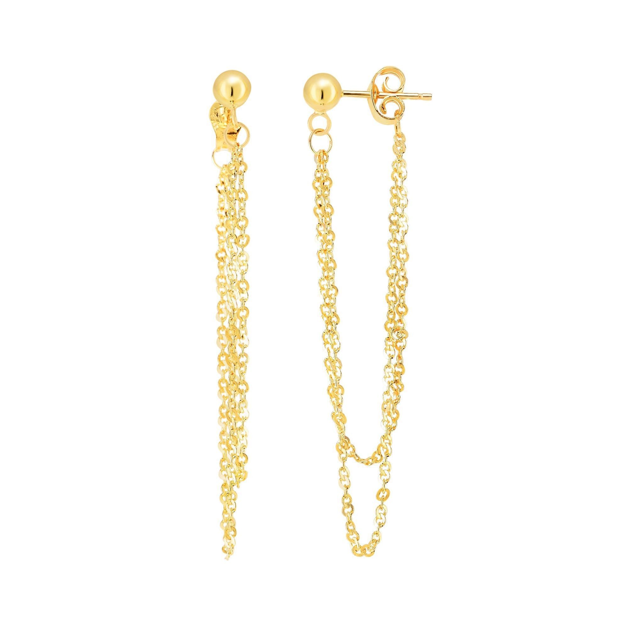 14k Minimalist Yellow Gold Front to Back Chain Drop Earrings