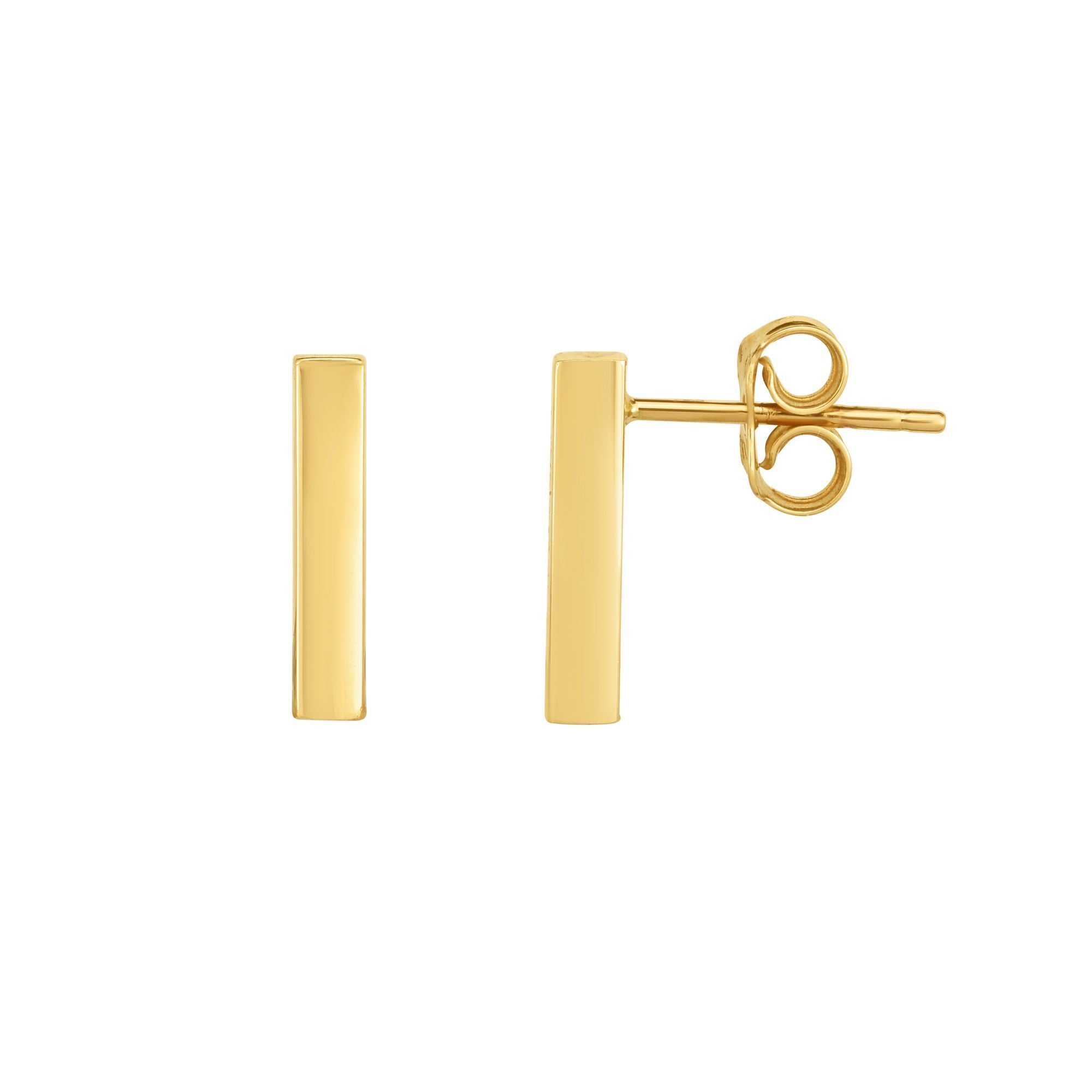 Minimalist Solid Gold Vertical Bar Tube Drop Earrings with Push Back Clasp - wingroupjewelry