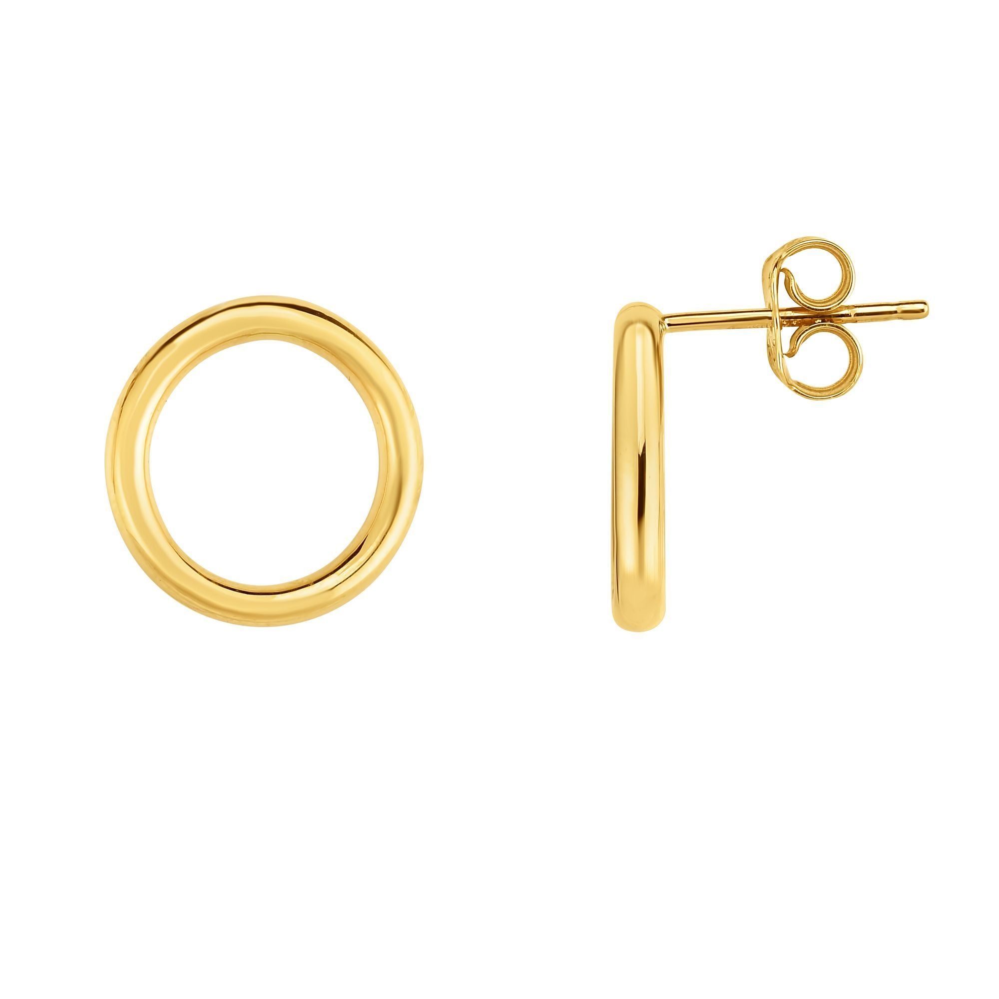 Minimalist Solid Gold Shiny Post Circle Earrings with Push Back Clasp - wingroupjewelry
