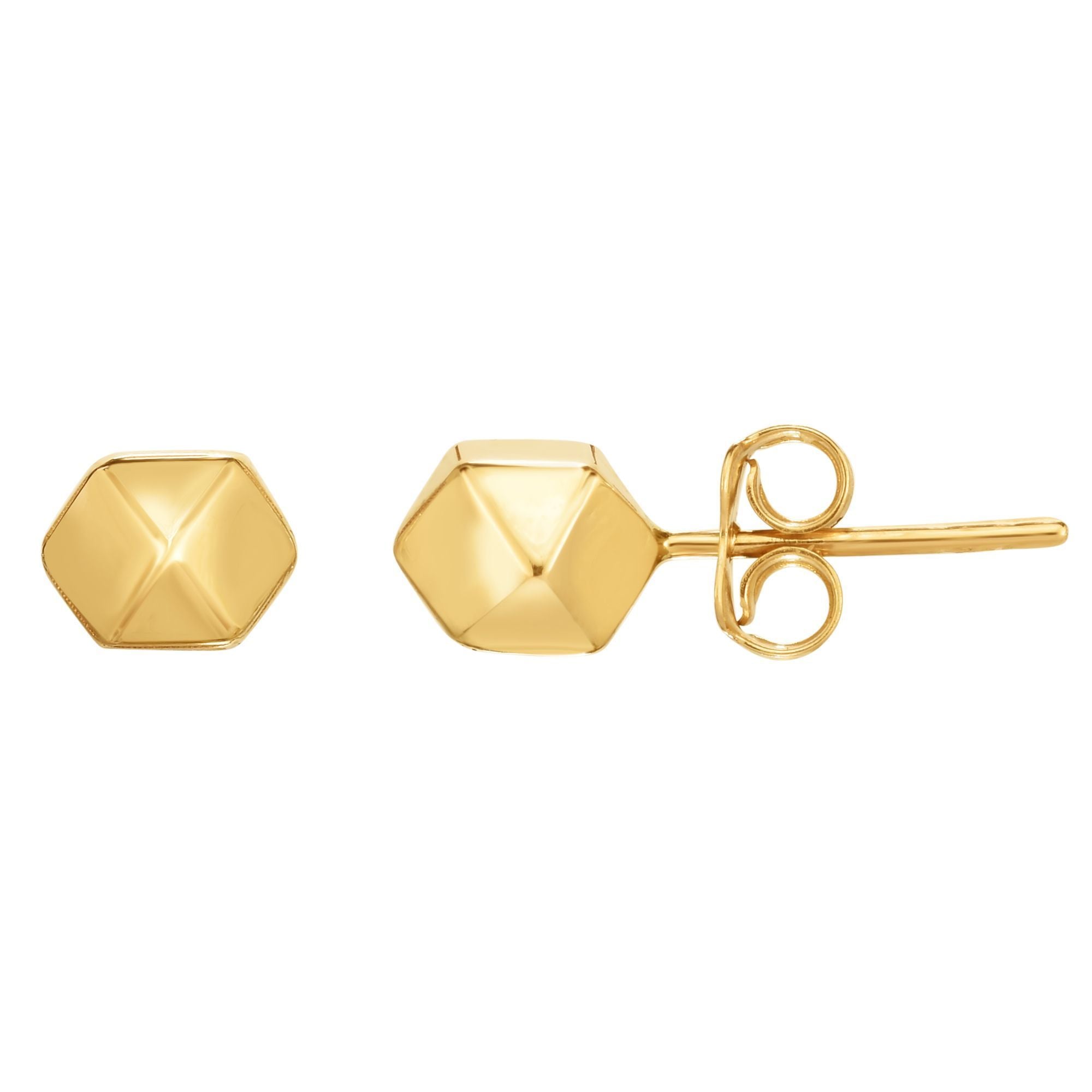 Minimalist Solid Gold Shiny Post Pyramid Stud Earrings with Push Back Clasp - wingroupjewelry