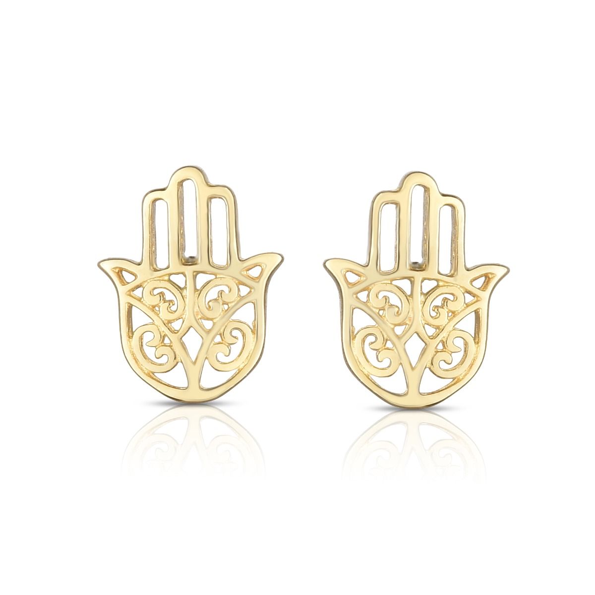 Minimalist Solid Gold Hand of Hamsa Push Back Clasp Earrings - wingroupjewelry