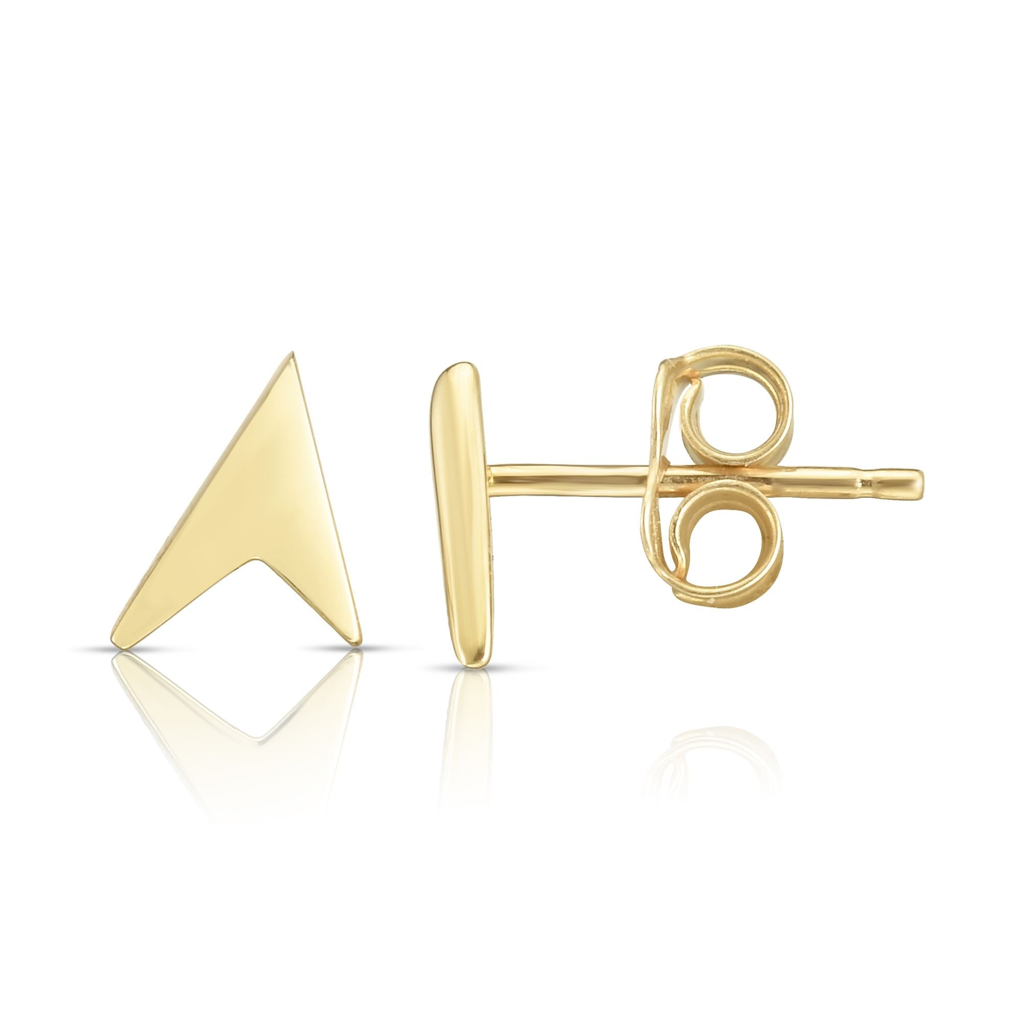 Minimalist Solid Gold Fancy Post Pointer Earrings with Push Back Clasp - wingroupjewelry