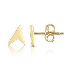 Minimalist Solid Gold Fancy Post Pointer Earrings with Push Back Clasp - wingroupjewelry