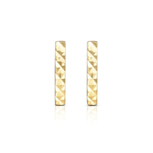 Minimalist Solid Gold Diamond Cut Vertical Bar Earrings with Push Back Clasp - wingroupjewelry
