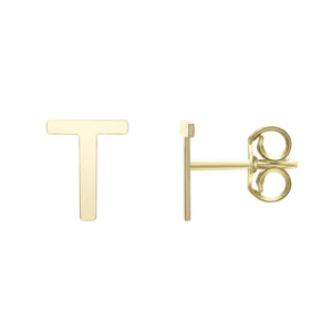 Personalized Solid Gold Initial Alphabet Stud Push Back Earrings - wingroupjewelry