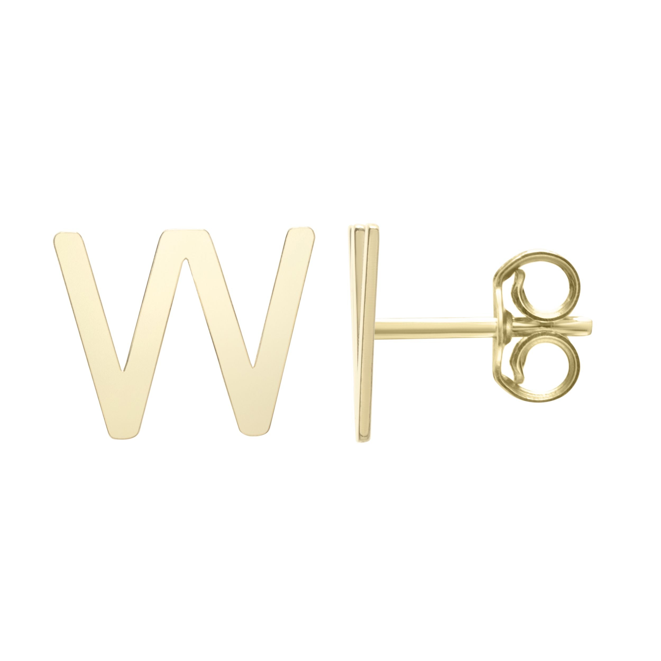 Personalized Solid Gold Initial Alphabet Stud Push Back Earrings - wingroupjewelry