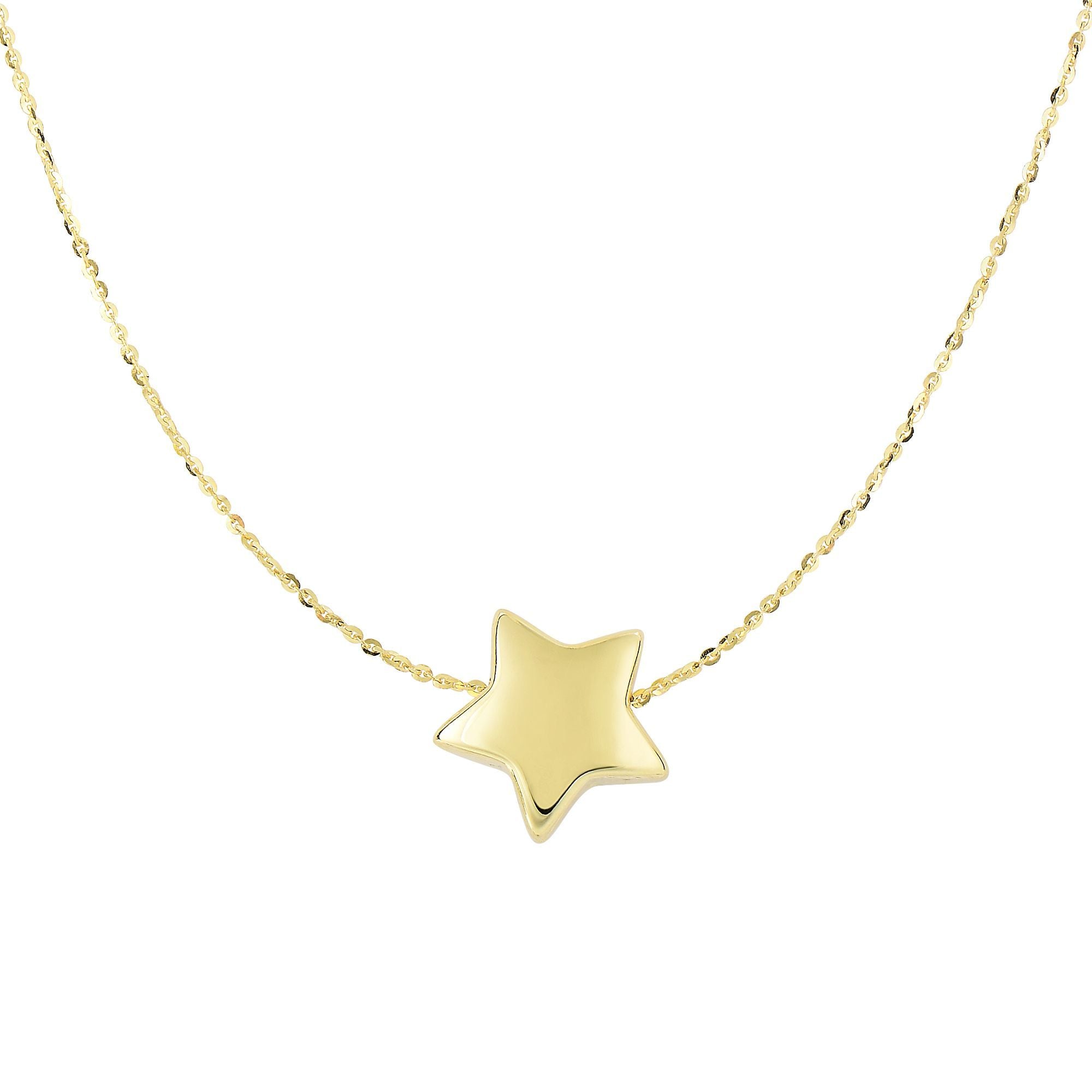 Minimalist Solid Gold Lucky Star Puffed Necklace - wingroupjewelry