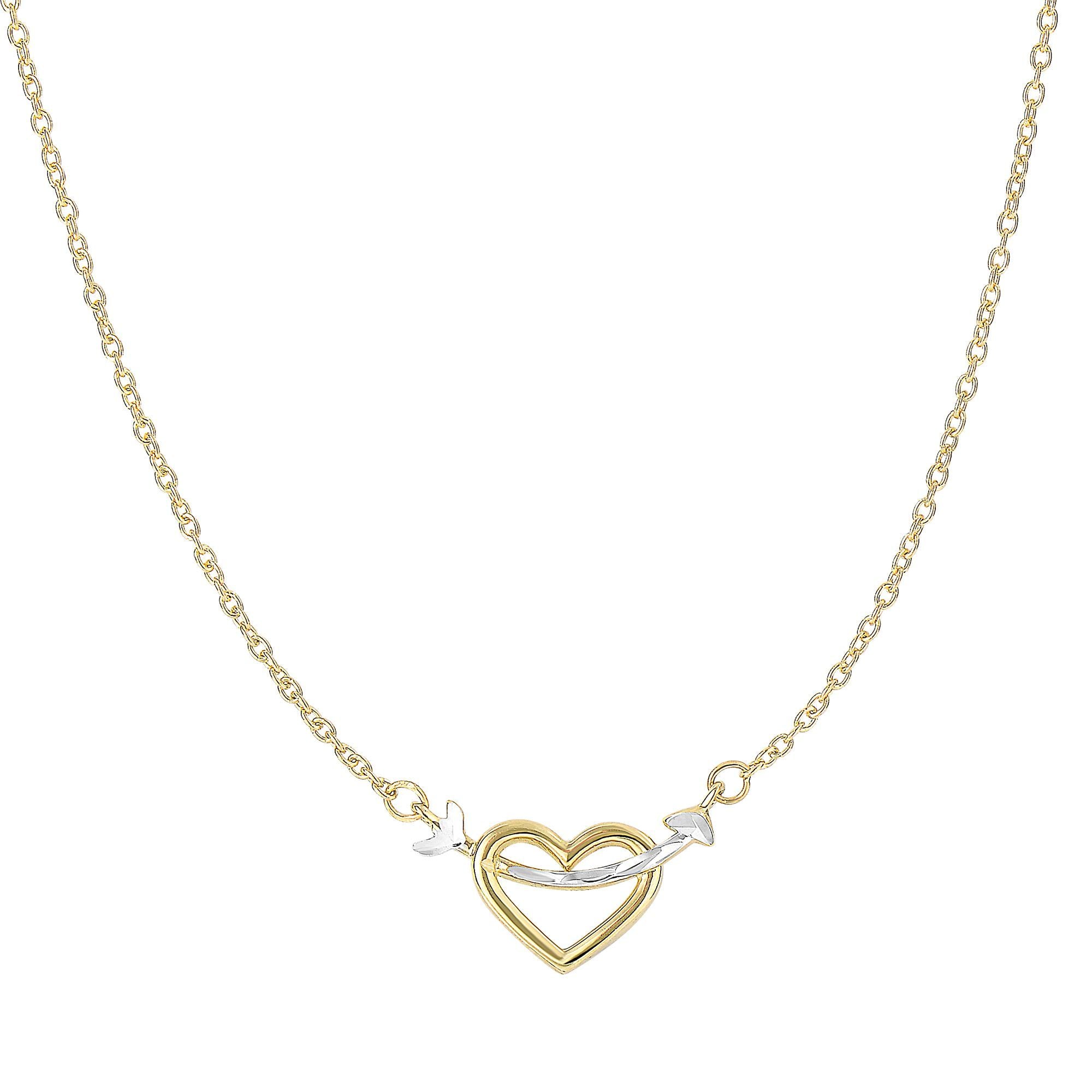 14k Minimalist Solid Yellow and White Gold Heart and Arrow Valentines' Necklace