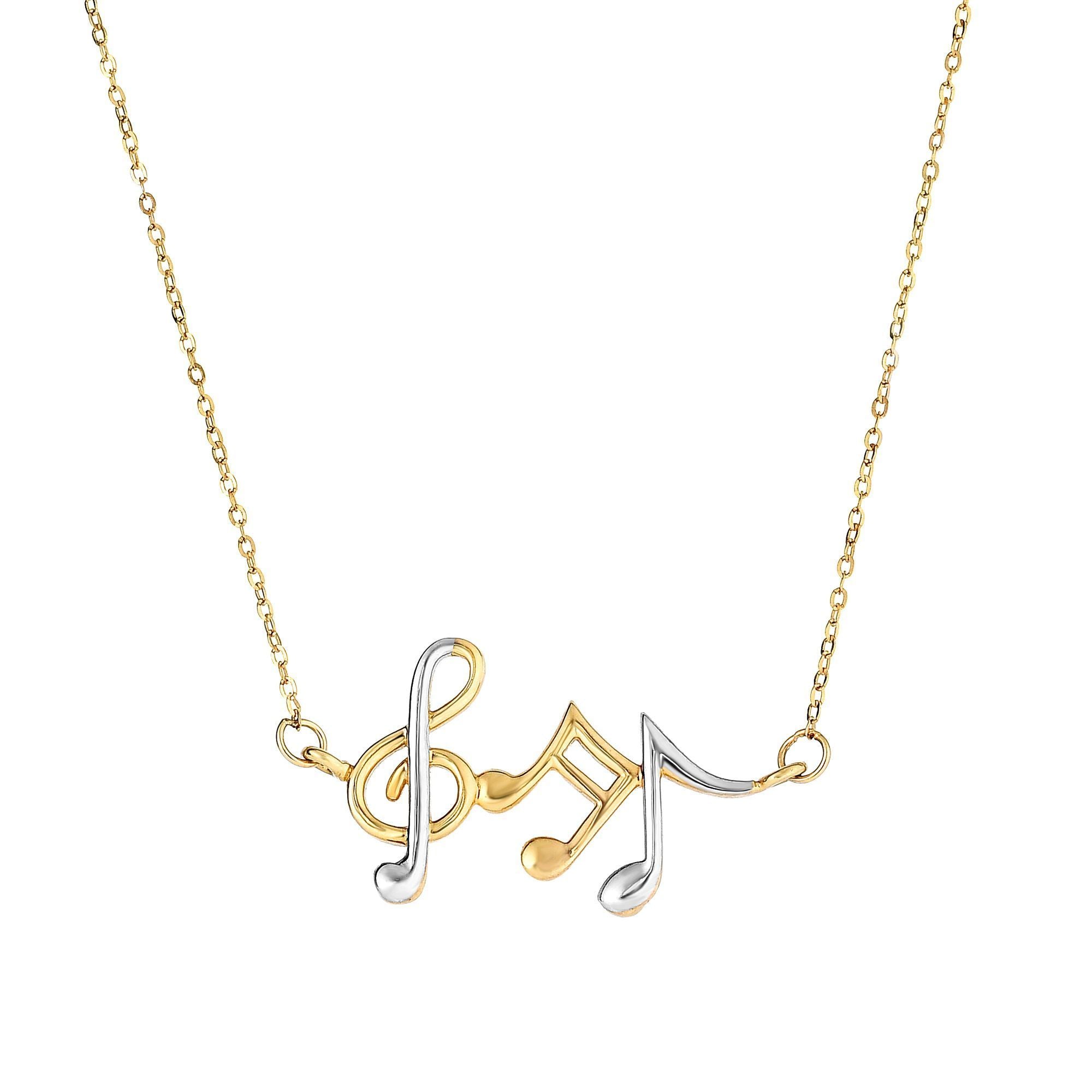 14k Minimalist Yellow Gold and White Gold Musical Note Charm Necklace