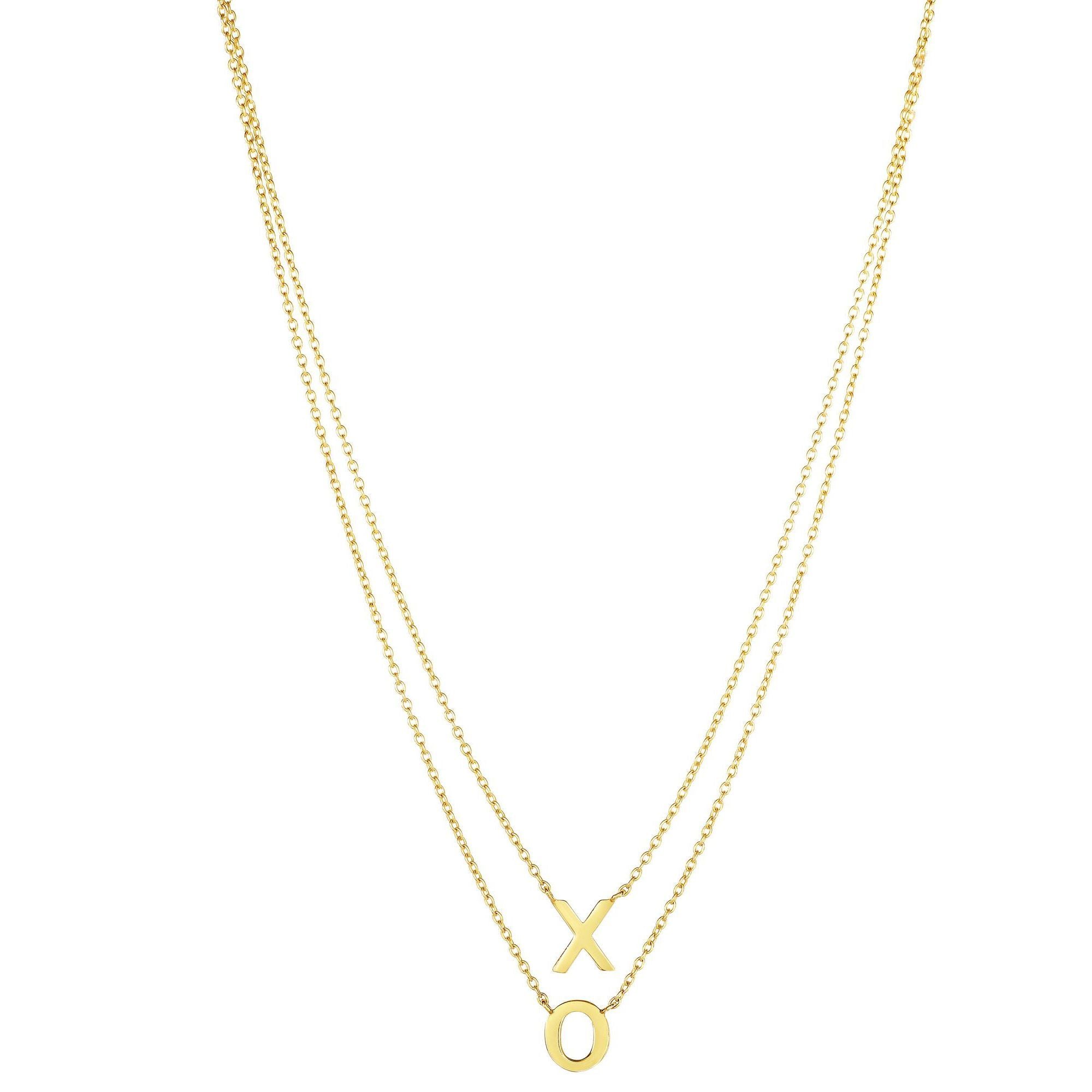 Minimalist Solid Gold Hug and Kisses Layered Necklace - wingroupjewelry