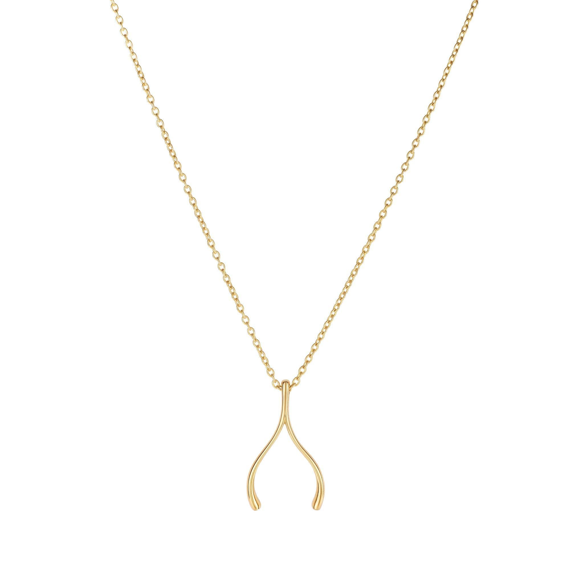 Minimalist Wishbone Charm Necklace with 17"Oval Link Cable Chain - wingroupjewelry