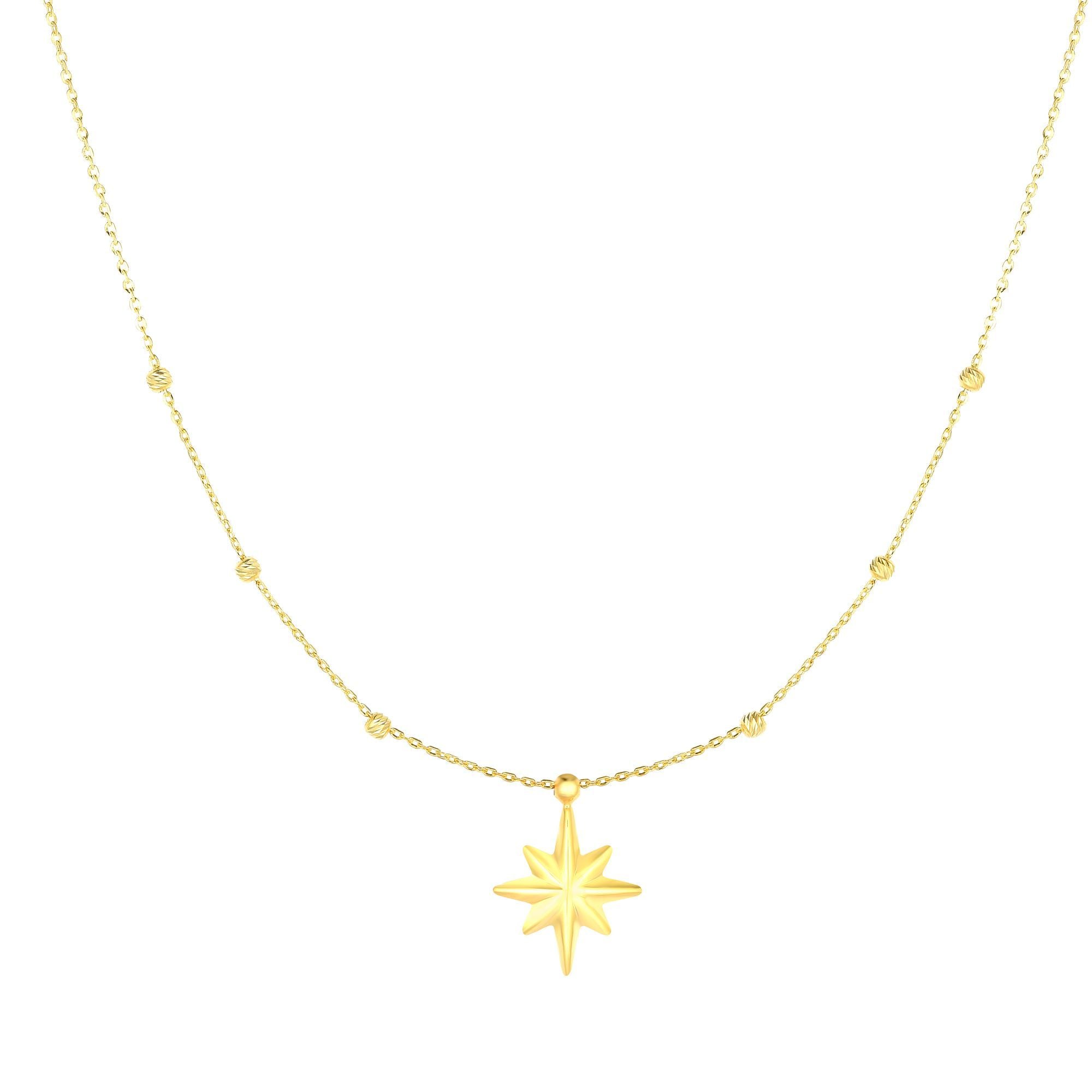14k Yellow Gold Sparkly Meaningful North Star Necklace
