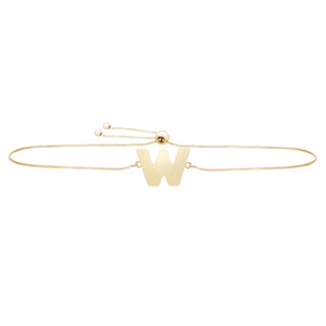 Polished Initial Alphabet Adjustable Bracelet with Draw String Clasp - wingroupjewelry