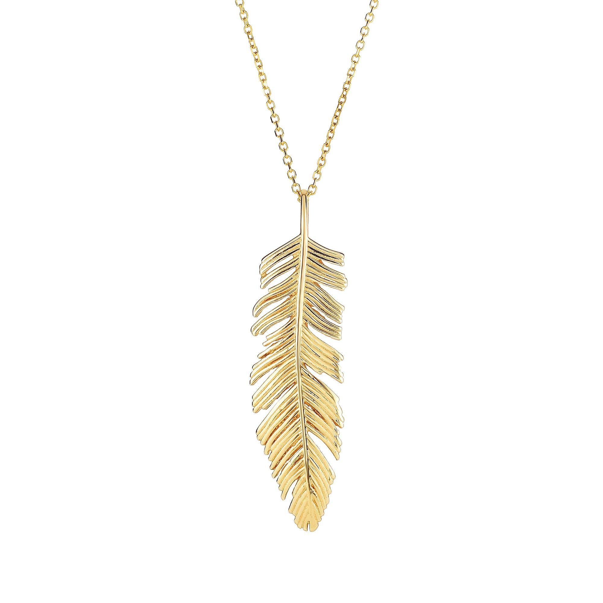 Minimalist Solid Gold Feather Dare to Dream Necklace - wingroupjewelry
