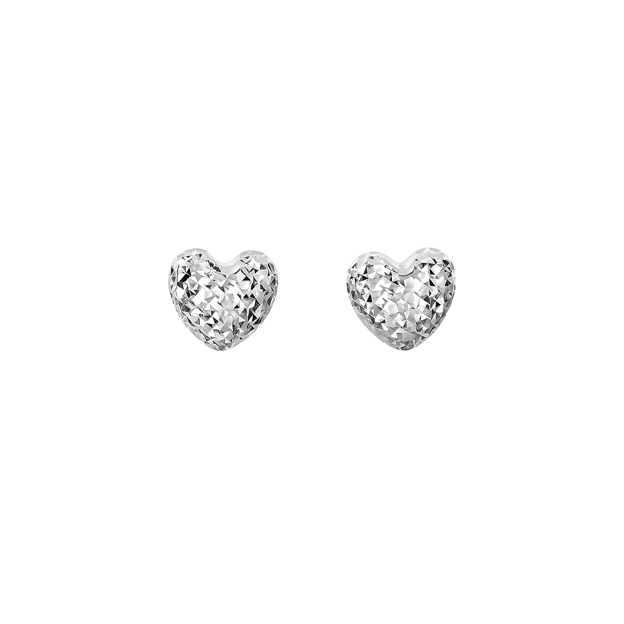 Minimalist Solid Gold Shiny and Diamond Cut Puff Heart Fancy Post Earrings - wingroupjewelry