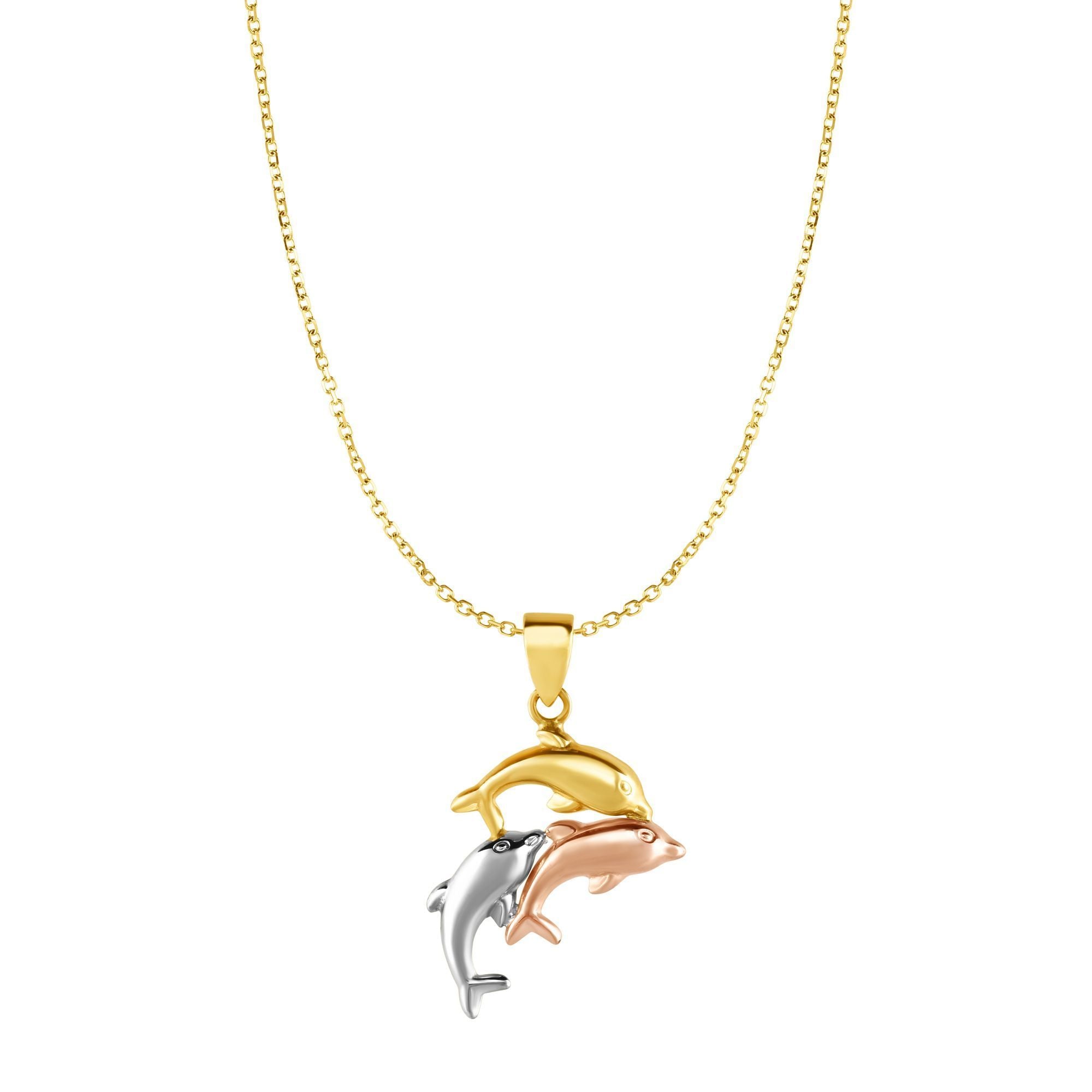 Minimalist Solid Gold Three Dolphins Having Fun - wingroupjewelry